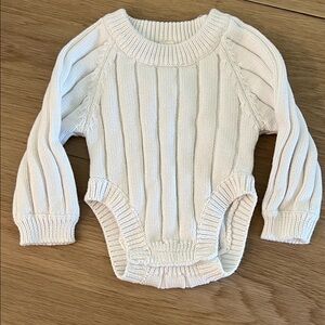 Oat Co Cozy White Knit Baby Sweater Romper